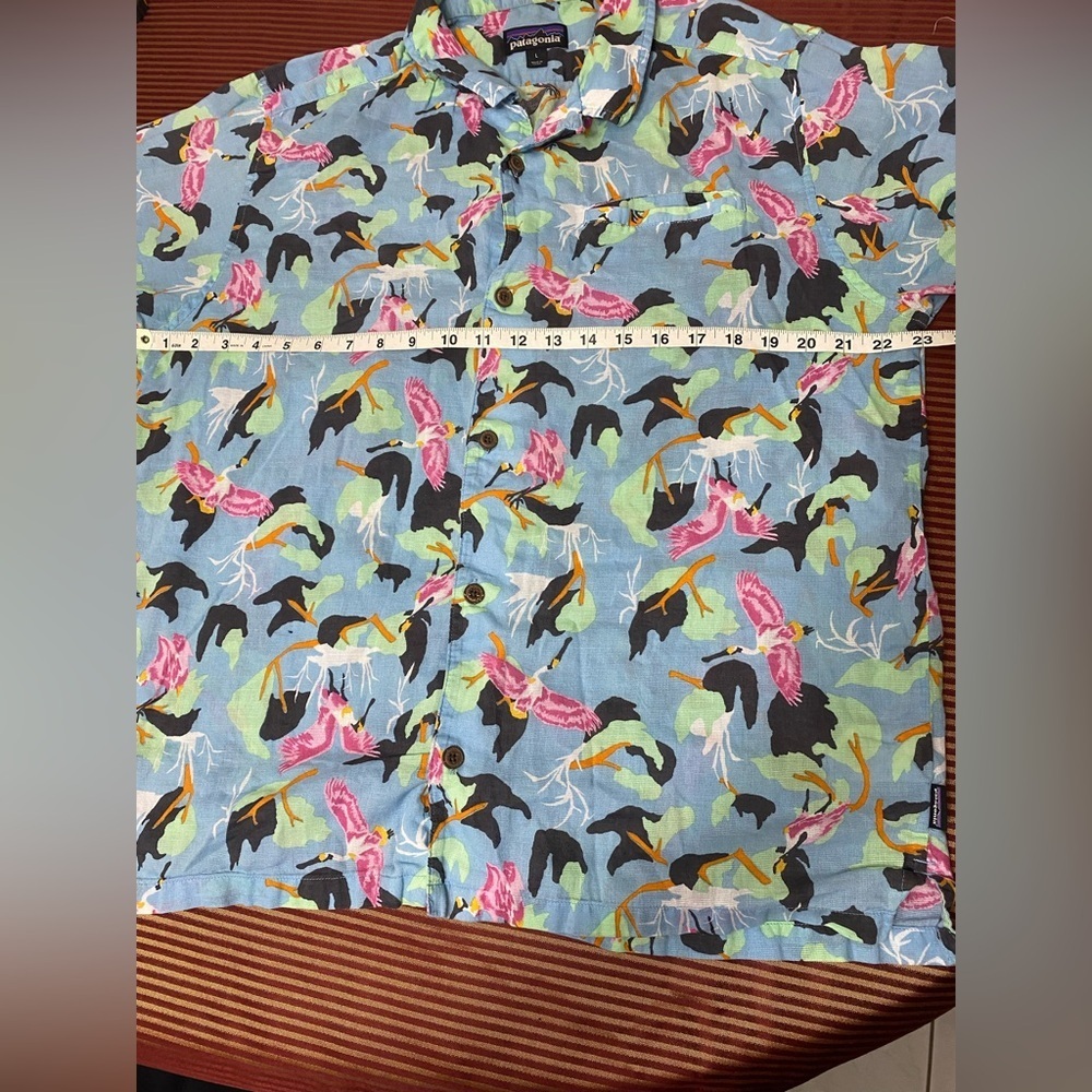 Patagonia vintage Tropical Bird Heron Crane Short Sleeve Shirt size L - Picture 5 of 6